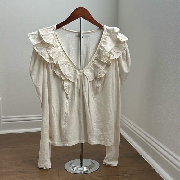 Anthropologie ruffled long sleeve top 100% cotton - Picture 2 of 7
